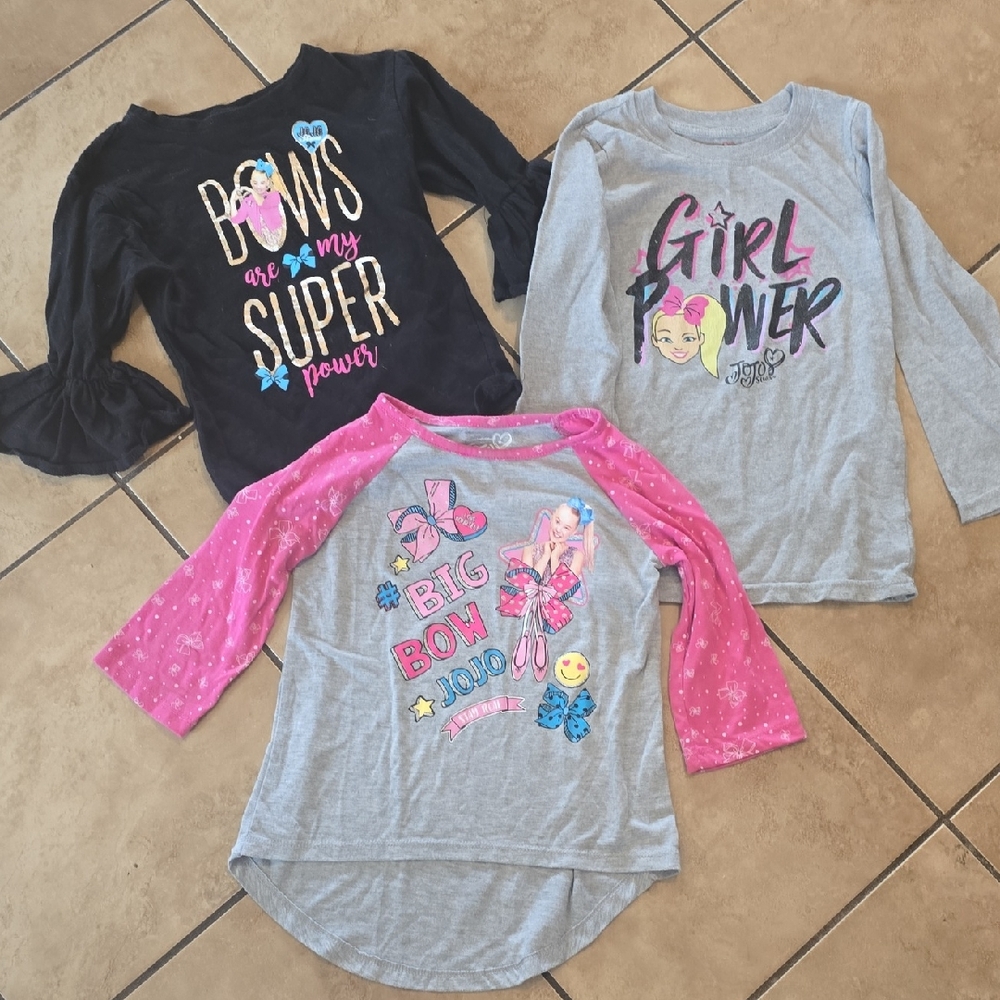 Lot of 3 Girls Jo Jo Siwa Bows & Super Power Long Sleeve Shirts Sz 6/6X